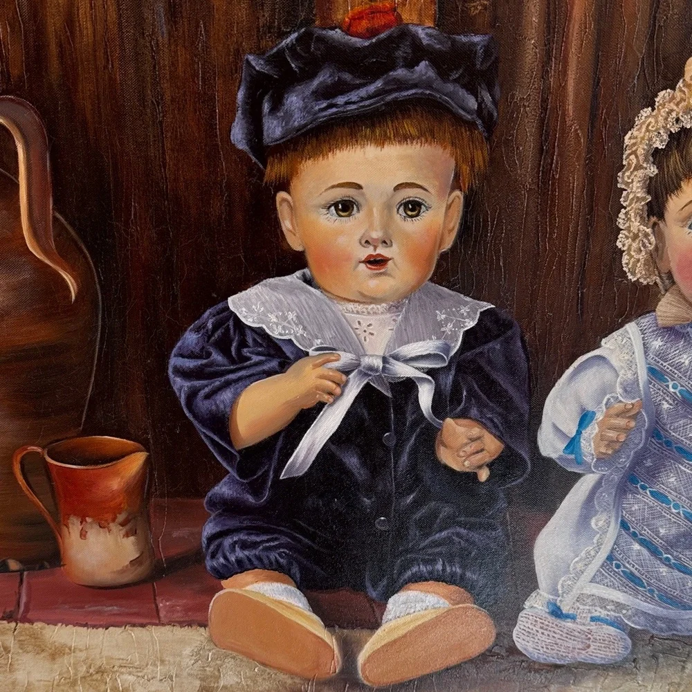 Charming Rustic Framed Art with Dolls